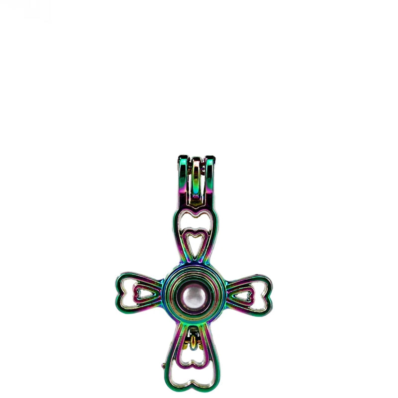 10PCS Four Leaf Cross Charm Pearl Cage Locket Aromatherapy Diffuser Pendant