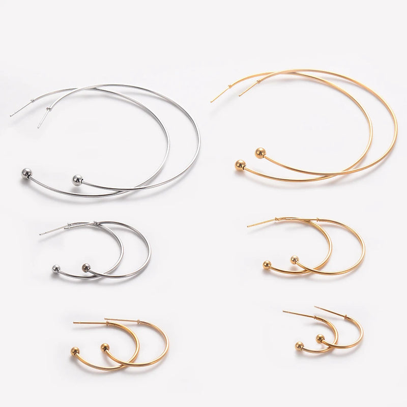 10PCS French Ball Tip Open Circle Hoop Earring Stainless Steel Large Eardrop