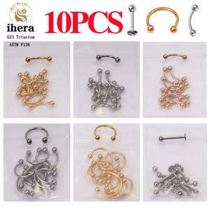 10PCS G23 Titanium Eyebrow Nose Septum Piercing 16G ASTM F136 Labret Lip Stud