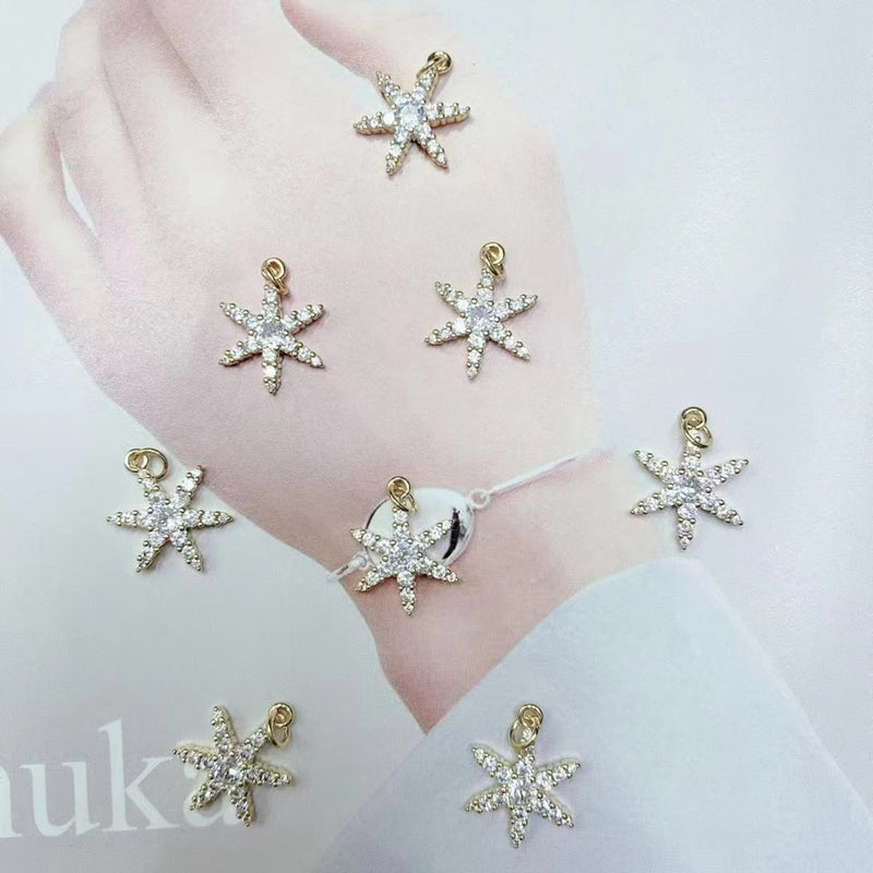 10PCS Brass Zircon Star Charms Pendants DIY Jewelry Findings Accessories