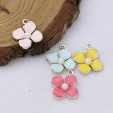 10PCS Enamel Flower Pearl Charm Pendant for Jewelry Making DIY Craft