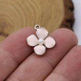 10PCS Enamel Flower Pearl Charm Pendant for Jewelry Making DIY Craft