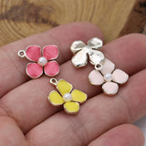 10PCS Enamel Flower Pearl Charm Pendant for Jewelry Making DIY Craft