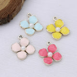 10PCS Enamel Flower Pearl Charm Pendant for Jewelry Making DIY Craft