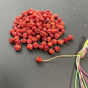 10PCS Half Hole Carved Flower Red Rose Coral Beads Jewelry Making 8MM