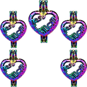 10PCS Heart Mom Charm Pearl Cage Locket Aromatherapy Diffuser Pendant Accessory