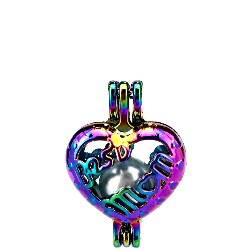 10PCS Heart Mom Charm Pearl Cage Locket Aromatherapy Diffuser Pendant Accessory
