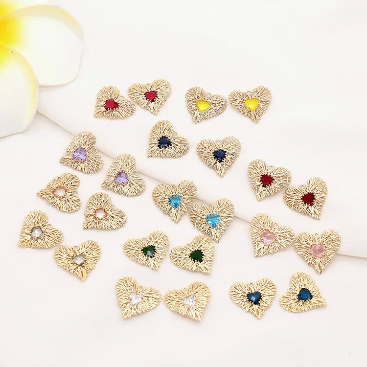 10PCS Heart Charms Mesh w/ Colorful Zircon DIY Necklace Bracelet Accessories