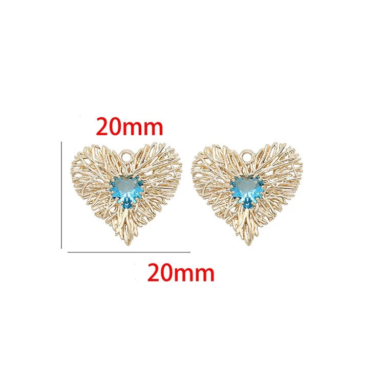 10PCS Heart Charms Mesh w/ Colorful Zircon DIY Necklace Bracelet Accessories