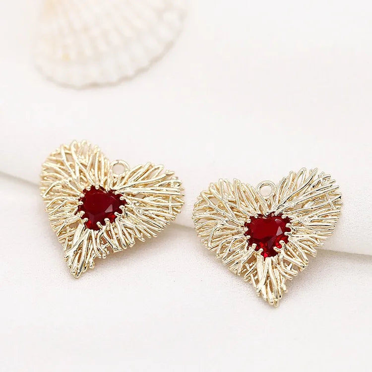 10PCS Heart Charms Mesh w/ Colorful Zircon DIY Necklace Bracelet Accessories