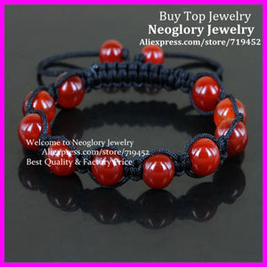 10PCS High Carnelian Beads Macrame Bracelet Red Stone Adjustable Bangle
