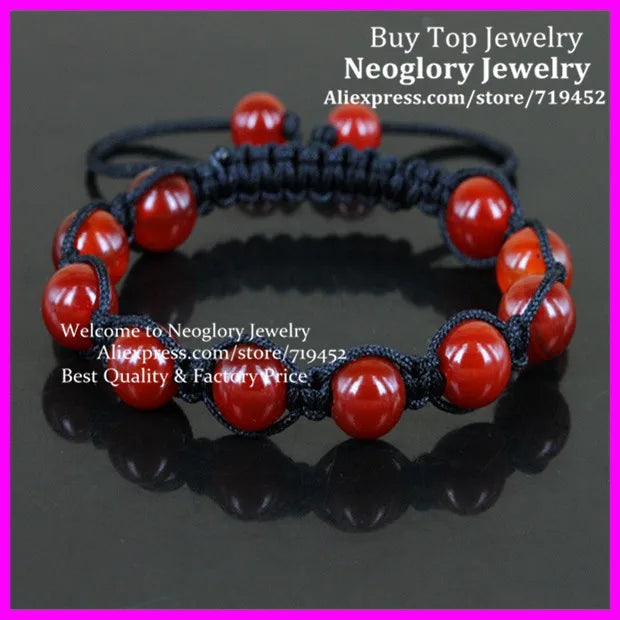 10PCS High Carnelian Beads Macrame Bracelet Red Stone Adjustable Bangle