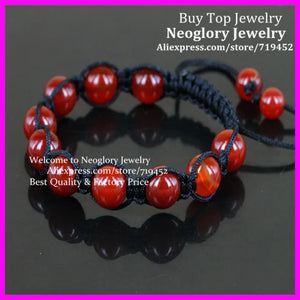 10PCS High Carnelian Beads Macrame Bracelet Red Stone Adjustable Bangle