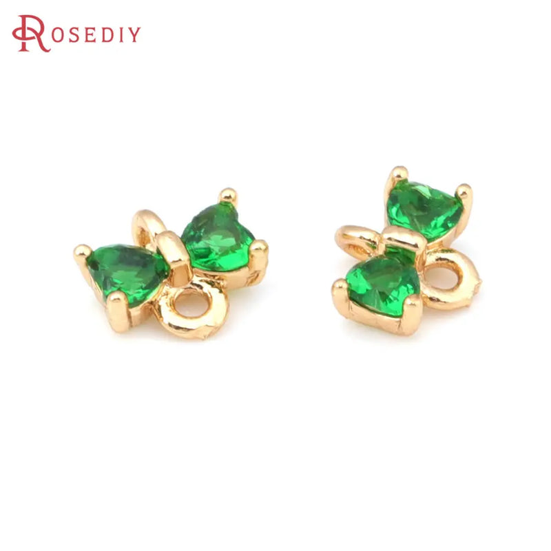 10PCS Brass Zircon Bow-knot Connect Charms Pendants Diy Jewelry Making