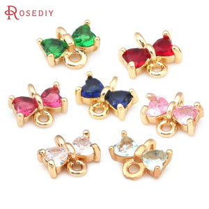 10PCS Brass Zircon Bow-knot Connect Charms Pendants Diy Jewelry Making