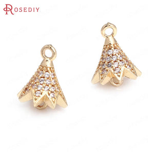 10PCS Champagne Brass and Zircon 2 Holes Charms Pendants