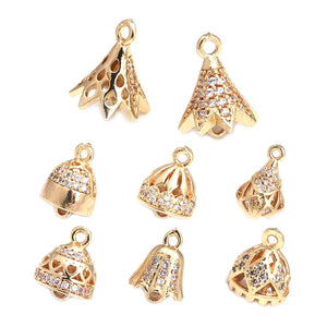 10PCS Champagne Brass and Zircon 2 Holes Charms Pendants