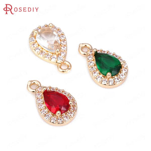 10PCS High Champagne Brass and Zircon Drop Charms Pendants