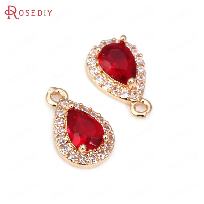 10PCS High Champagne Brass and Zircon Drop Charms Pendants
