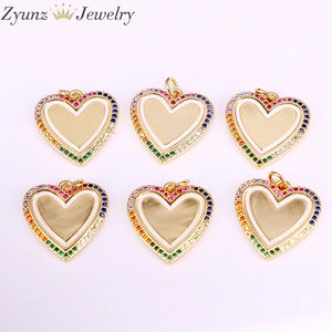 10PCS Rainbow CZ Heart Shaped Pendant, Micro Pave Setting Jewelry Charm