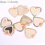 10PCS Rainbow CZ Heart Shaped Pendant, Micro Pave Setting Jewelry Charm