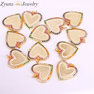 10PCS Rainbow CZ Heart Shaped Pendant, Micro Pave Setting Jewelry Charm