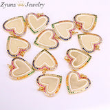 10PCS Rainbow CZ Heart Shaped Pendant, Micro Pave Setting Jewelry Charm
