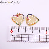 10PCS Rainbow CZ Heart Shaped Pendant, Micro Pave Setting Jewelry Charm