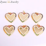 10PCS Rainbow CZ Heart Shaped Pendant, Micro Pave Setting Jewelry Charm