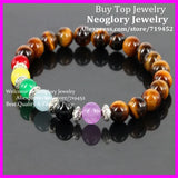 10PCS 8mm Tiger Eyes & Mix Stone Beads Bracelet Men Women Stretch Bracelet