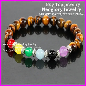 10PCS 8mm Tiger Eyes & Mix Stone Beads Bracelet Men Women Stretch Bracelet