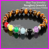 10PCS 8mm Tiger Eyes & Mix Stone Beads Bracelet Men Women Stretch Bracelet