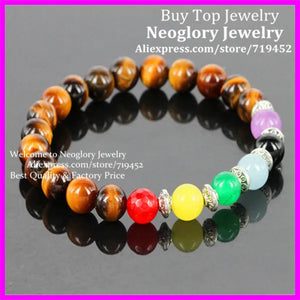 10PCS 8mm Tiger Eyes & Mix Stone Beads Bracelet Men Women Stretch Bracelet