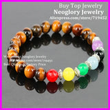 10PCS 8mm Tiger Eyes & Mix Stone Beads Bracelet Men Women Stretch Bracelet