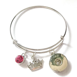 10PCS Snap Jewelry Pink Stone Charm Crown Bracelet Adjustable Wire Bracelet