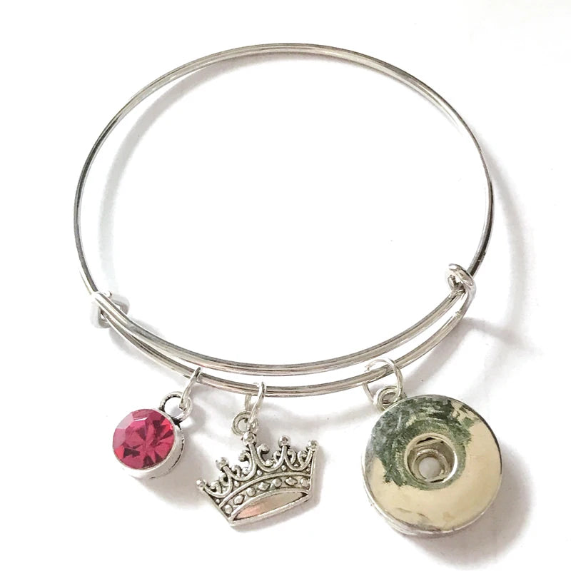 10PCS Snap Jewelry Pink Stone Charm Crown Bracelet Adjustable Wire Bracelet