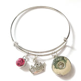 10PCS Snap Jewelry Pink Stone Charm Crown Bracelet Adjustable Wire Bracelet