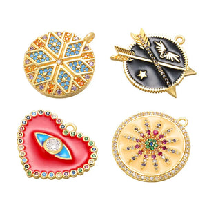 10PCS Brass Heart Eye Snowflake Pendant DIY Necklace Jewelry Making