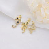 10PCS 14K Plated Zirconia Crystal Seahorse Snake Charms Pendant