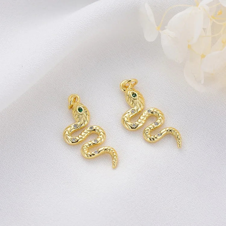 10PCS 14K Plated Zirconia Crystal Seahorse Snake Charms Pendant