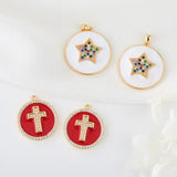 10PCS/Lot Copper 14K Plated Star Cross Charm Pendant DIY Jewelry Making