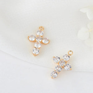 10PCS 14K Plated Zirconia Cross Charm Pendant DIY Jewelry Making