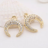 Copper Zirconia Crystal Moon Charms for Jewelry Making