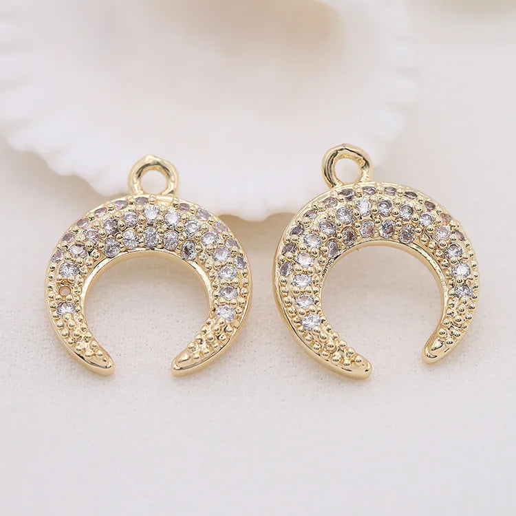 Copper Zirconia Crystal Moon Charms for Jewelry Making