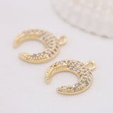 Copper Zirconia Crystal Moon Charms for Jewelry Making