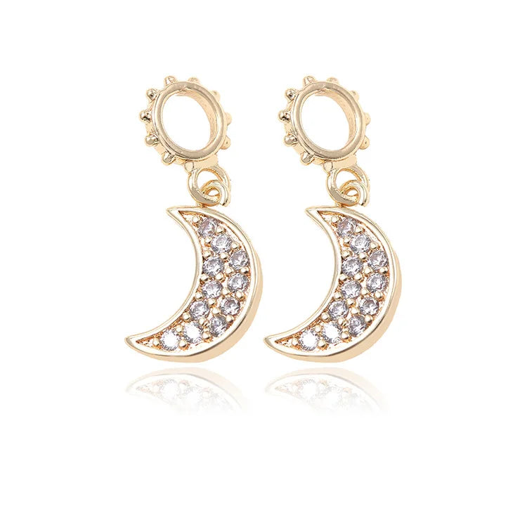 Copper Zirconia Crystal Moon Charms Necklace Pendant DIY Accessories