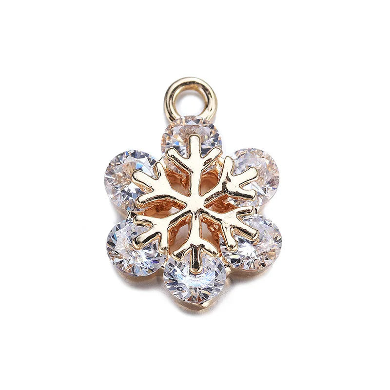 Copper Zirconia Crystal Snowflake Charms Necklace Pendant DIY Jewelry Making