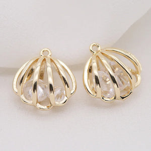 10PCS Copper Zirconia Crystal Shell DIY Necklace Pendant