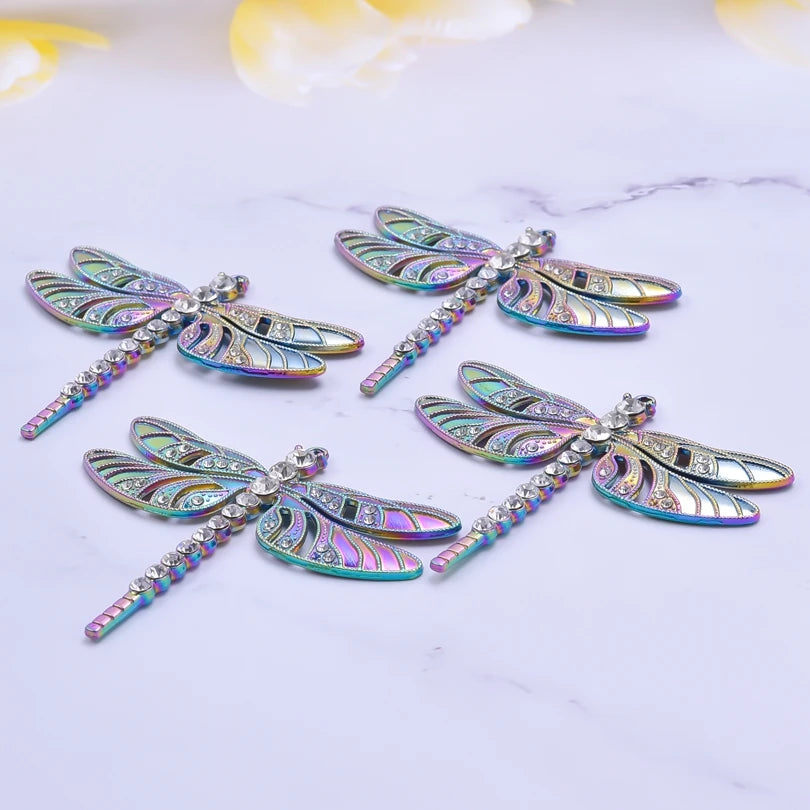 10PCS Dragonfly Rhinestone Alloy Charm for Jewelry Making Vintage
