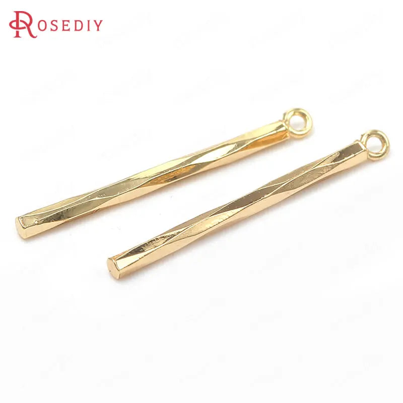 10PCS 22MM 24K Brass Twisted Rod Charms Pendants for DIY Jewelry Making